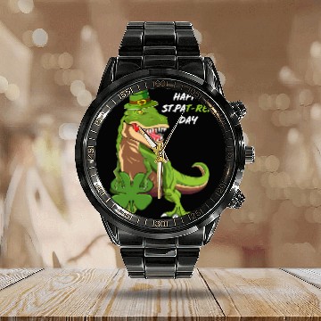 Discover Happy St Pat Trex Day Dino St Patric Day Calendar Steel Band Watch