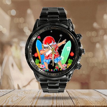 Discover Dabbing Santa Christmas In July Hawaiian Xmas Calendar Steel Band Watch