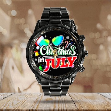 Discover Christmas In July Santa Hat Sunglasses Summer Calendar Steel Band Watch