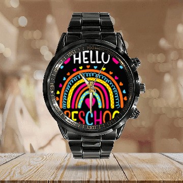 Discover Hello Preschool Back To School Pre-K Teacher Calendar Steel Band Watch