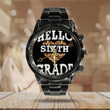 Discover Hello 6th Grade Leopard Heart Back To School Calendar Steel Band Watch
