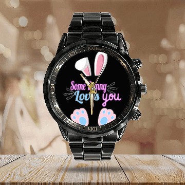 Discover Some Bunny Loves You Easter Calendar Steel Band Watch