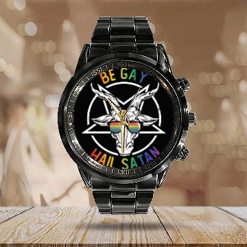 Discover Rainbow Satan Lgbt Goth Gay Pride Baphomet Be Gay Calendar Steel Band Watch