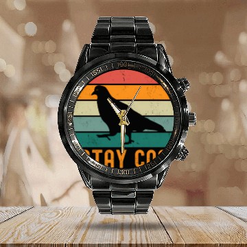 Discover Stay Coo Pigeon Calendar Steel Band Watch Vintage Retro Bird