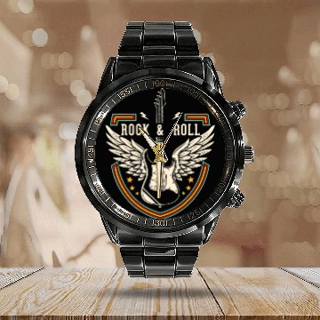 Discover Rock and Roll Music Lover Guitar Wings Calendar Steel Band Watch