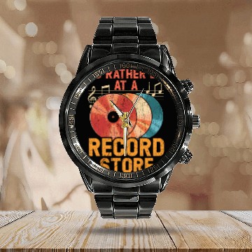 Discover I'D Rather Be At A Record Store Vinyl Record Calendar Steel Band Watch