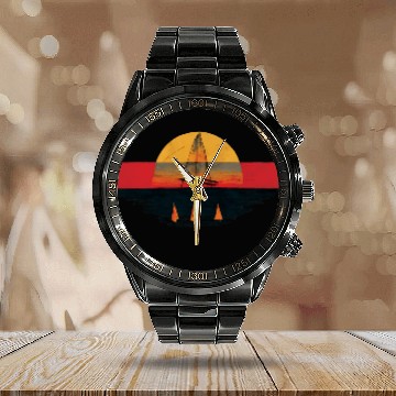 Discover Vintage Grunge Sailboat Sunset Painting Calendar Steel Band Watch