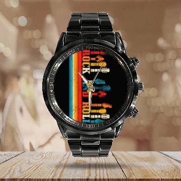 Discover Rock & Roll Guitar Player Guitarist Vintage Rock Calendar Steel Band Watch