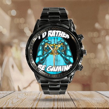 Discover I'D Rather Be Gaming Gaming Saying Nerd Geek Calendar Steel Band Watch