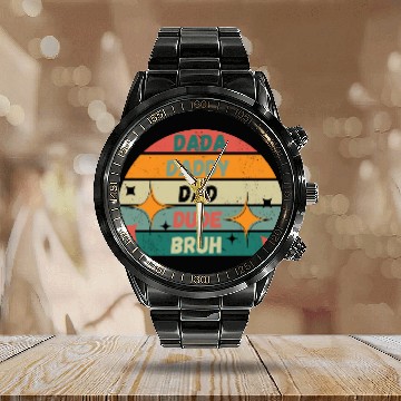 Discover Men Dada Daddy Dad Bruh Fathers Day Vintage Funny Calendar Steel Band Watch