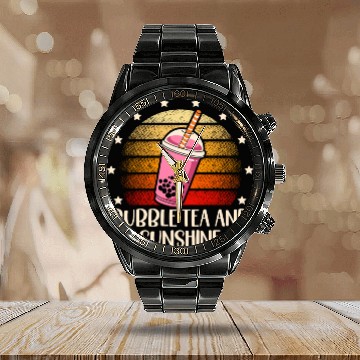 Discover Bubble Tea And Sunshine Boba Tea Drinker Calendar Steel Band Watch