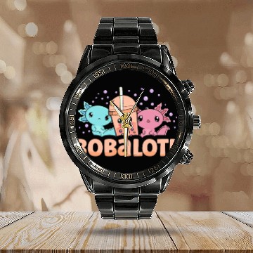 Discover Bobalotl Bubble Tea Lover Boba Tea Drinker Axolotl Calendar Steel Band Watch