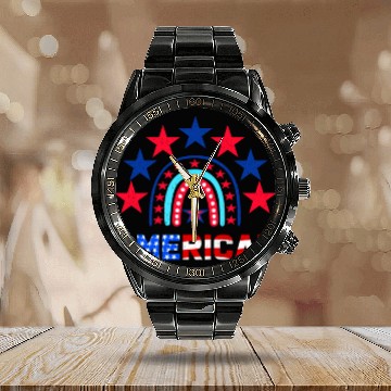Discover American Independence Day Love America Patriot Calendar Steel Band Watch