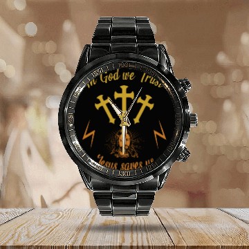 Discover In God we trust Jesus saves us Calendar Steel Band Watch