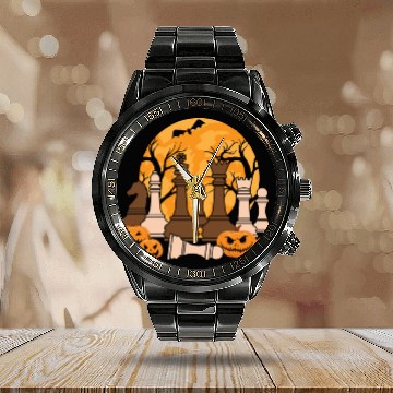 Discover Chess Halloween Trick Or Treat Chess Board Game Calendar Steel Band Watch