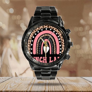 Discover Lunch Lady Leopard Rainbow Back To School Calendar Steel Band Watch