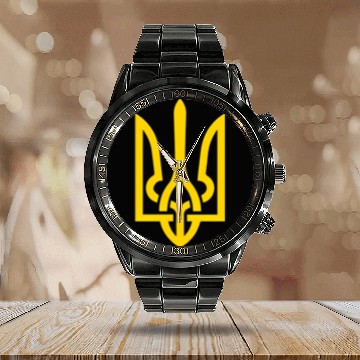 Discover Ukraine Trident Symbol Middle Ukrainian Zeleny Calendar Steel Band Watch