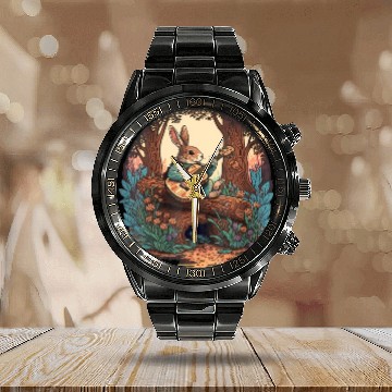Discover Funny Bunny Playing Banjo Guitar Music Rabbit Calendar Steel Band Watch