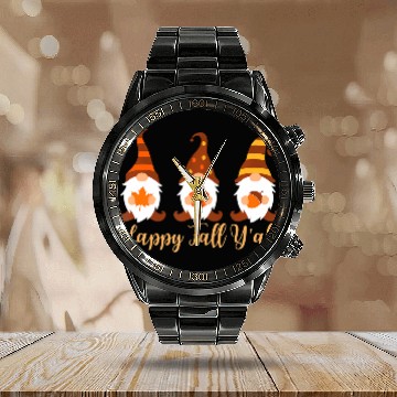 Discover Happy Fall Y'all Autumn Gnome Calendar Steel Band Watch