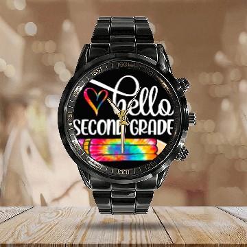 Discover Tie Dye Pencil Hello First Grade Back To School Calendar Steel Band Watch
