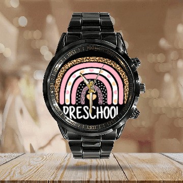 Discover Leopard Rainbow Preschool Teacher Funny Back To Calendar Steel Band Watch