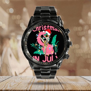 Discover Funny Summer Beach Vacation Christmas In July Calendar Steel Band Watch