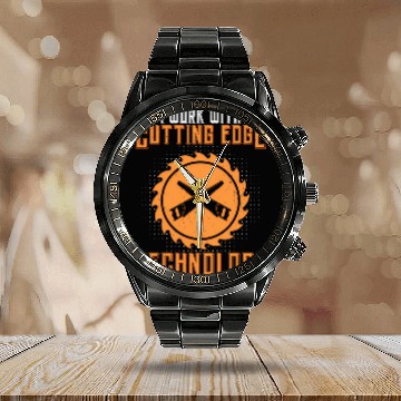 Discover Carpenter I Work With Cutting Edge Technology Wood Calendar Steel Band Watch