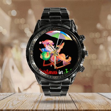 Discover Christmas In July Santa Watermelon Tropical Calendar Steel Band Watch