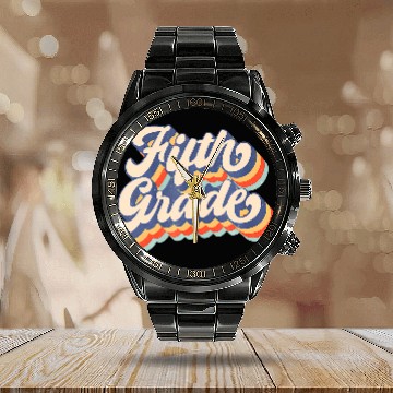 Discover Sunset Fifth Grade Teacher & Student Back To Calendar Steel Band Watch