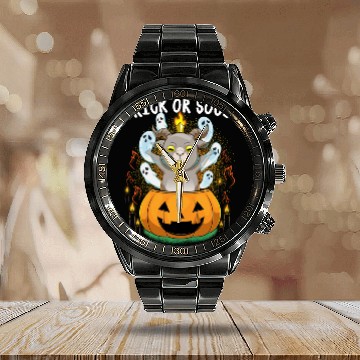Discover Trick Or Souls Halloween Baphomet Satanic Pumpkin Calendar Steel Band Watch
