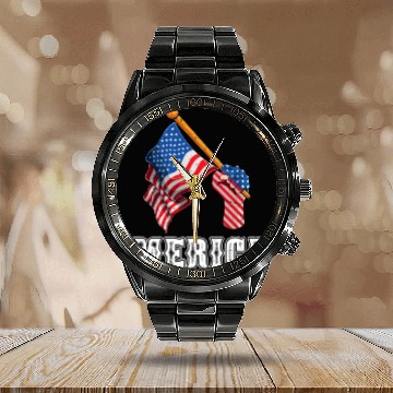 Discover Patriotism Merica Pride US Patriots USA Fan Calendar Steel Band Watch