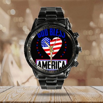 Discover God Bless America Independence Day USA Patriot Calendar Steel Band Watch