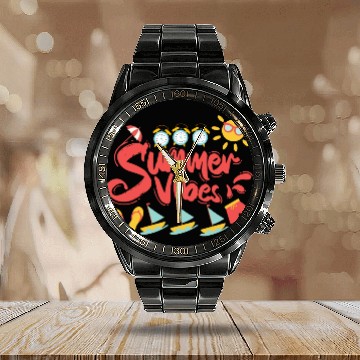 Discover Summer Vibes - Boats | Slippers | Sun Glasses Calendar Steel Band Watch