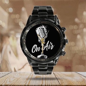 Discover On Air Vintage Microphone For Podcast Radio Calendar Steel Band Watch