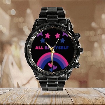 Discover All Bi Myself Bisexual Pride LGBTQ Calendar Steel Band Watch