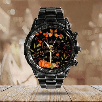 Discover Autumn Leaves And Pumpkins Please Fall Lover Calendar Steel Band Watch
