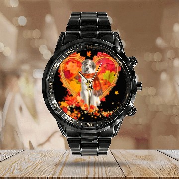 Discover Great Pyrenees With Heart Made Of Autumn Leaves Calendar Steel Band Watch