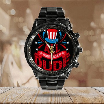 Discover All American Dude American Pride US Patriot Calendar Steel Band Watch