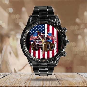 Discover US Patriot American Monster Trucks USA Fan Calendar Steel Band Watch