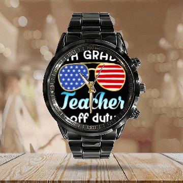 Discover 4th grade teacher off duty Calendar Steel Band Watch