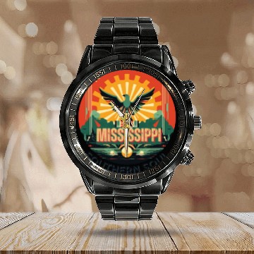 Discover Mississippi vibes Calendar Steel Band Watch