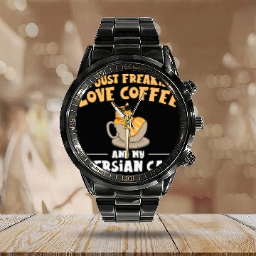 Discover I Just Freakin Love Coffee And My Persian Cat Calendar Steel Band Watch