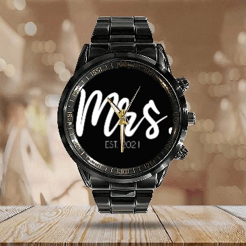 Discover Wedding Mrs Est 2021 Bridal Bride Calendar Steel Band Watch