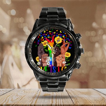 Discover Love Es Love Rainbow Hands And Butterfly Motifs Pr Calendar Steel Band Watch