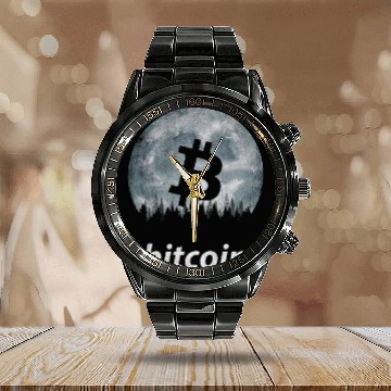 Discover Vintage BITCOIN Coin in The Moon Calendar Steel Band Watch