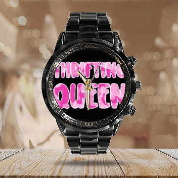 Discover Thrifting Queen pink camo Calendar Steel Band Watch