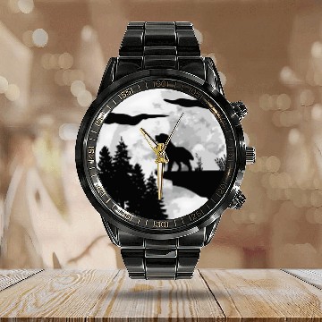 Discover Dog Owner Full Moon At Night Pet Bernese Mountain Calendar Steel Band Watch