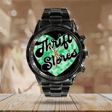 Discover Thrift Stores green camo heart Calendar Steel Band Watch