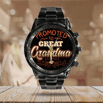 Discover Promoted To Great Grandma Baby Reveal Calendar Steel Band Watch