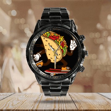 Discover Tacos Funny Cute Taco Lover Cool Skateboarding Calendar Steel Band Watch